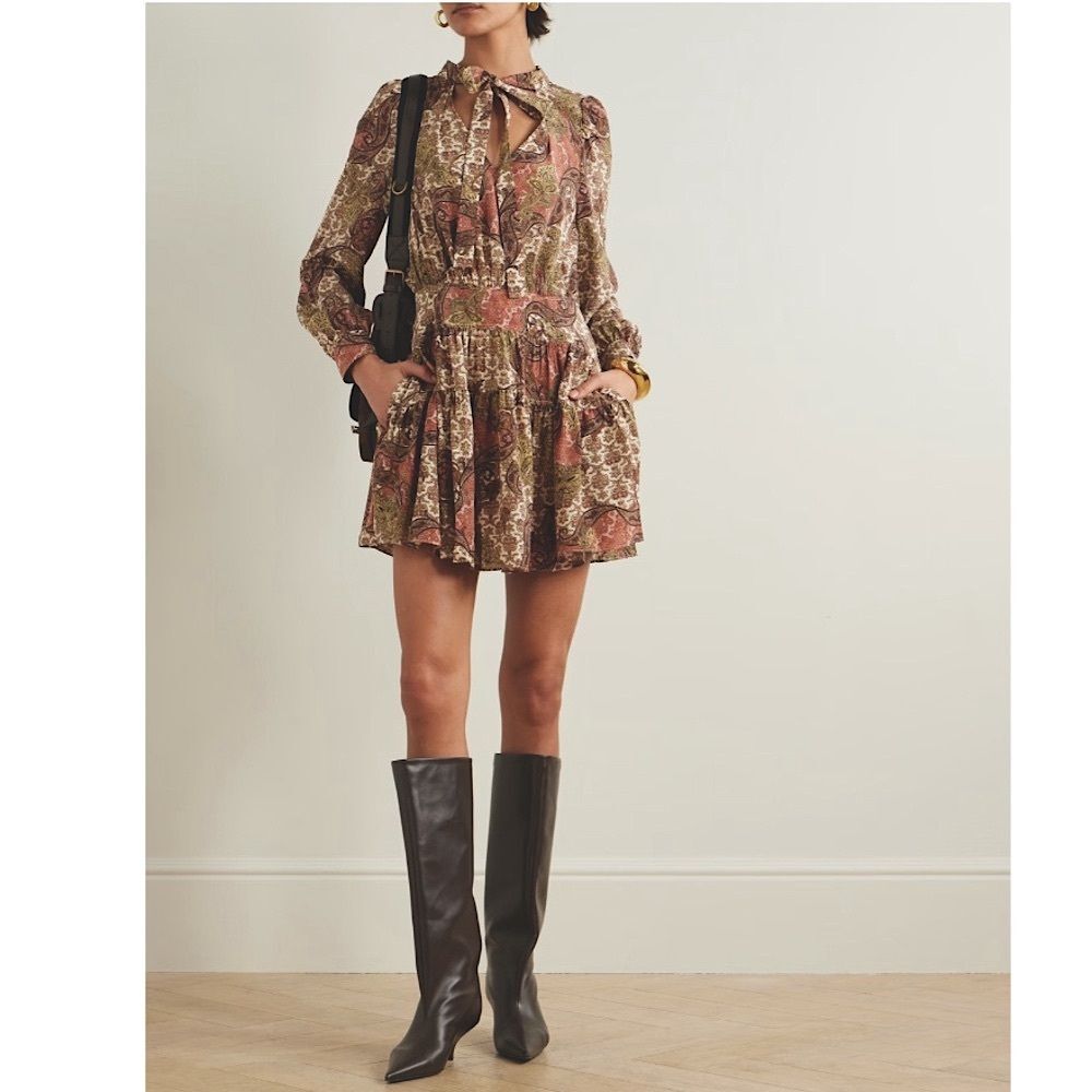 Ulla Johnson Maris Pleated Paisley Print Silk Crepe de Chine Mini Dress Size 2